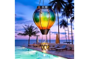 VESTCDF Solar Hot Air Balloon Lantern with LED Candle Light, Glass Hanging Air Balloon Solar Lanterns with Flickering Flame Outdoor Lanterns Solar Lights for Patio Pathway Yard Porch Decor(Colorful)…