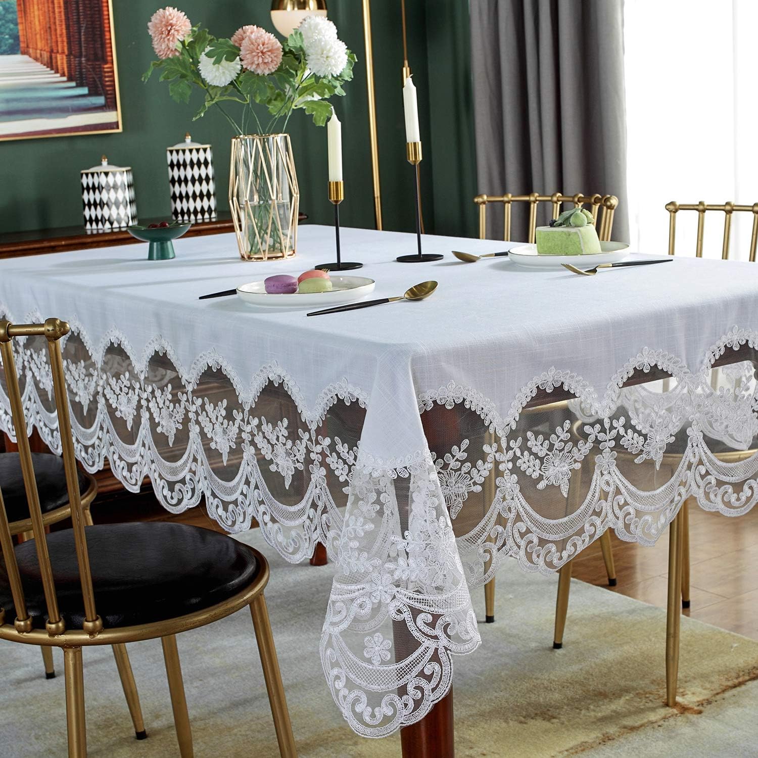 SUTAVIA Lace Embroidered Table Cloth, Classic Rectangular Oblong Macrame Table Cover, for Kitchen Dining Picnic Table,Outdoor and Indoor Use (White, 60"×120"): Kitchen & Dining