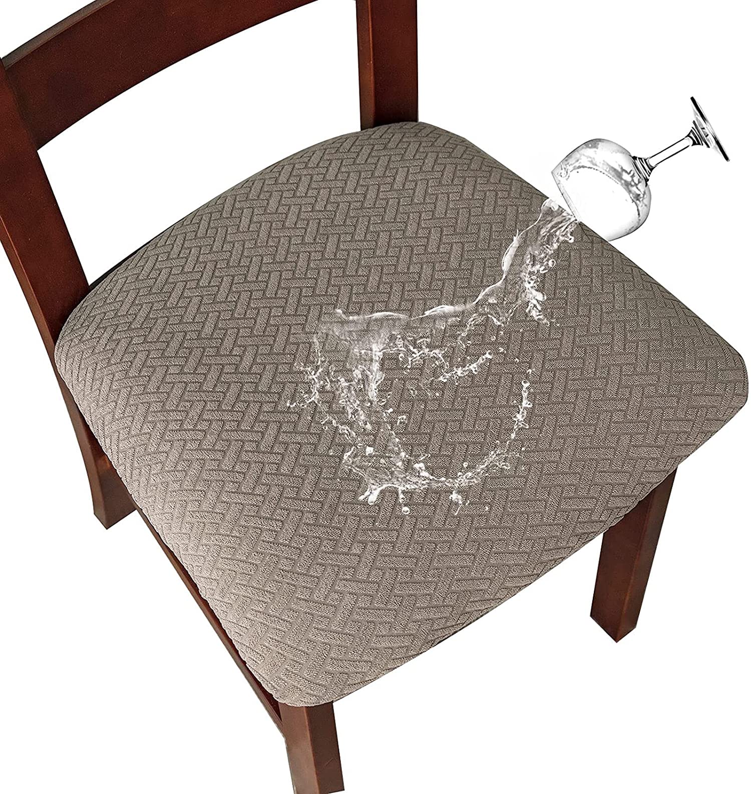 LANSHENG Waterproof Dining Chair Seat Covers Set of 6, Stretch Chair Seat Covers, Removable Washable Kitchen Chair Protector Slipcovers for Dining room Restaurant Hotel (Set of 6, Taupe)