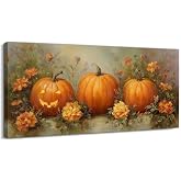 ANRUOXI Fall Halloween Wall Art, Painterly Pumpkins, Modern Minimalist Autumn Decor for Living Room, Entryway, Kitchen, Ready To Hang Halloween Pictures Wall Decor, 16×32 inches