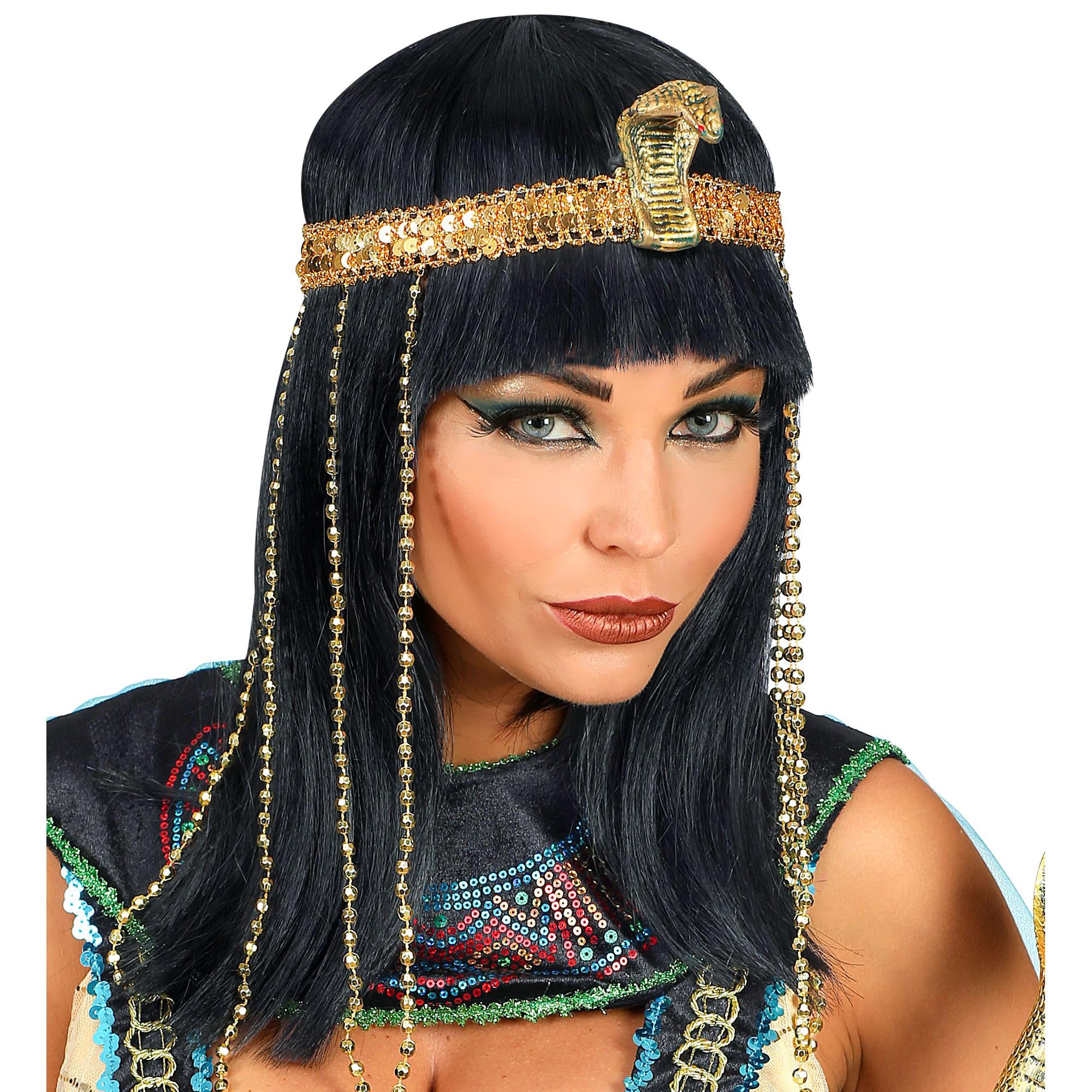 Widmann Egyptian Empress Wig With Snake Headband Black Ladies Women Adults Dress Up Cleopatra Fancy Dress Goddess One Size