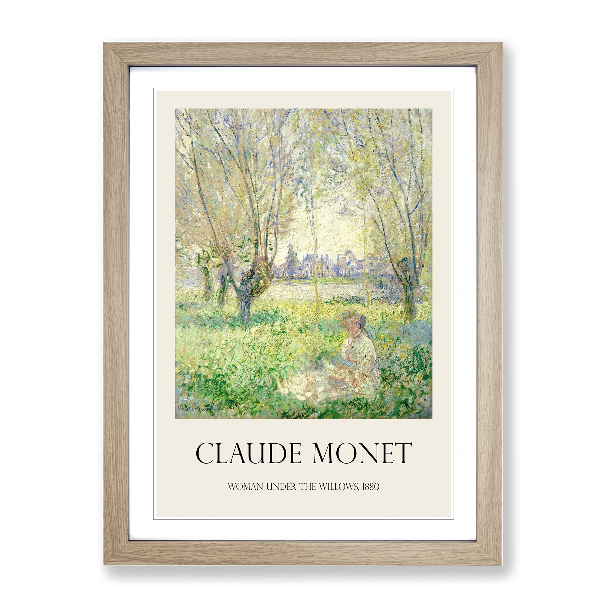 Woman Under The Willows By Claude Monet Exhibition Museum Painting Framed Wall Art Print, Ready to Hang Picture for Living Room Bedroom Home Office Décor, Oak A4 (34 x 25 cm)