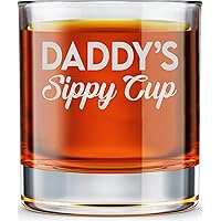 DADDY FACTORY Daddy's Sippy Cup Whiskey Glass - Funny New Dad Gifts - 10.25 oz Engraved Old Fashioned Bourbon Rocks…