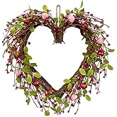 JINGHONG Valentine's Day Wreaths 18 Inch Valentines Day Wreath Heart Shaped Wreaths for Front Door with Red Pink Hearts for Anniversary Wedding Dinner Decorations