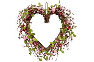 JINGHONG Valentine's Day Wreaths 18 Inch Valentines Day Wreath Heart Shaped Wreaths for Front Door with Red Pink Hearts for Anniversary Wedding Dinner Decorations