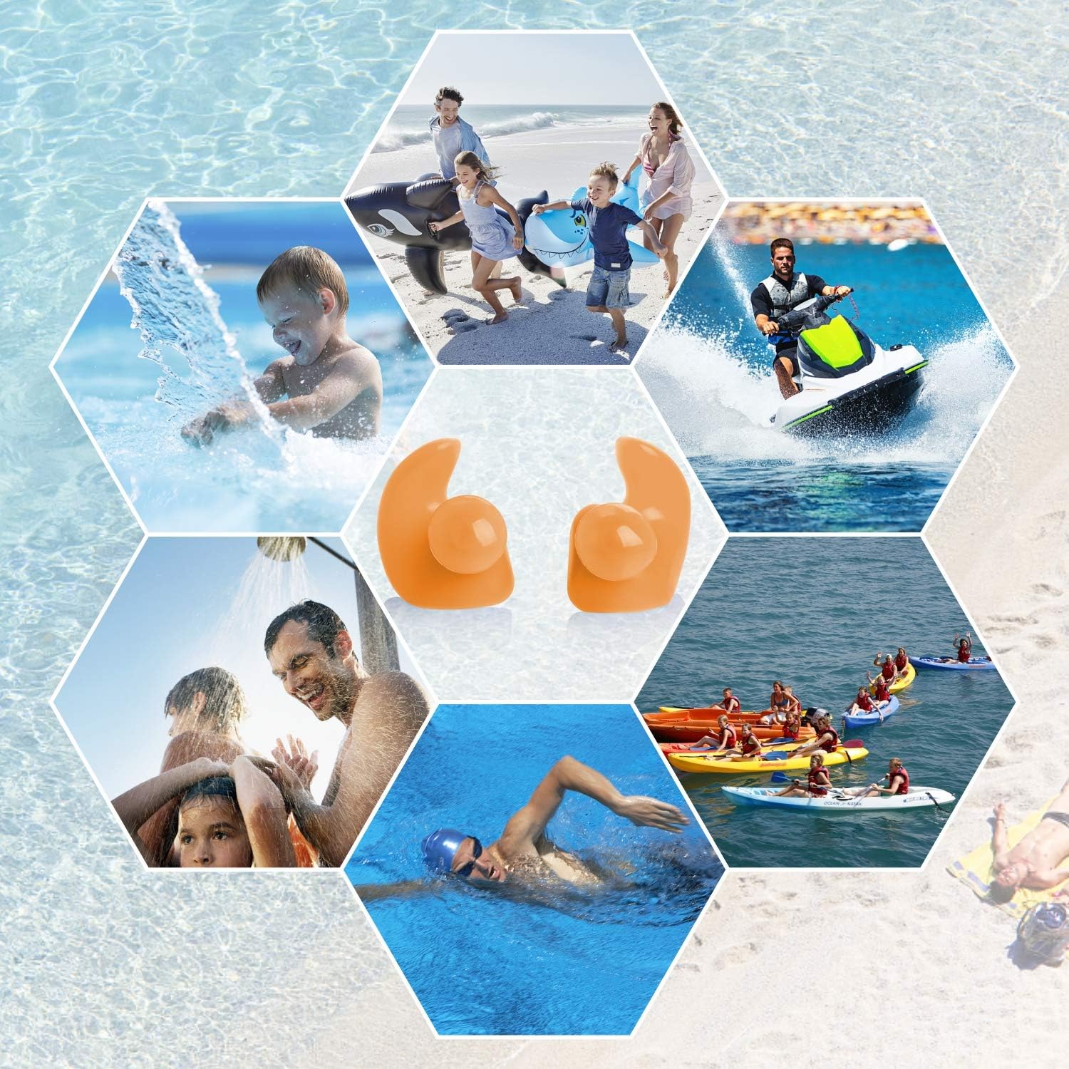 Hearprotek Swimming Ear Plugs, 2 Pairs Waterproof Reusable Silicone Ear Plugs for Swimmers Showering Bathing Surfing and Other Water Sports Adults Size (Orange): Health & Personal Care