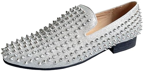 Justar Men's Leather Spikes Loafers Studded Dress Shoes Slip-on