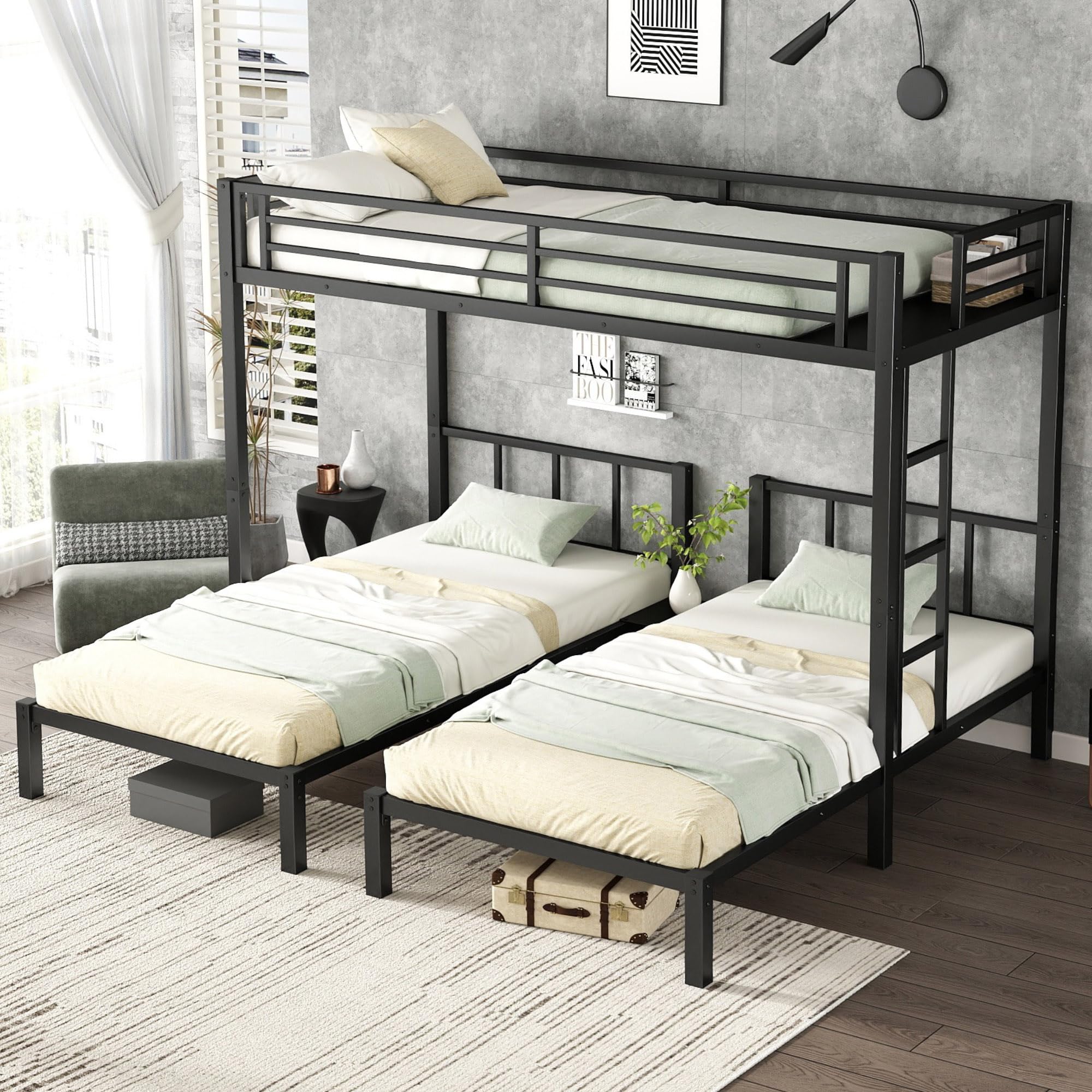 Photo 1 of ***MISSING PARTS***Bellemave Triple Bunk Bed for Kids, Adults, Teens, Twin Over Twin & Twin Metal Bunk Beds for 3 Kids, Triple bunk beds?Heavy Metal, Black?