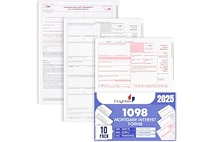 DUTYMARK 1098 Mortgage Interest Tax Form 2025, 2 Part Laser Federal Tax Forms kit with 1096 Transmittal Designed for QuickBooks and Accounting Software Pack of 10