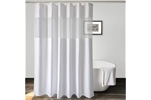 UFRIDAY Waffle Weave Fabric Shower Curtain with Mesh Window, Heavy Duty Decorative Bathroom Curtain with White Pique Pattern,