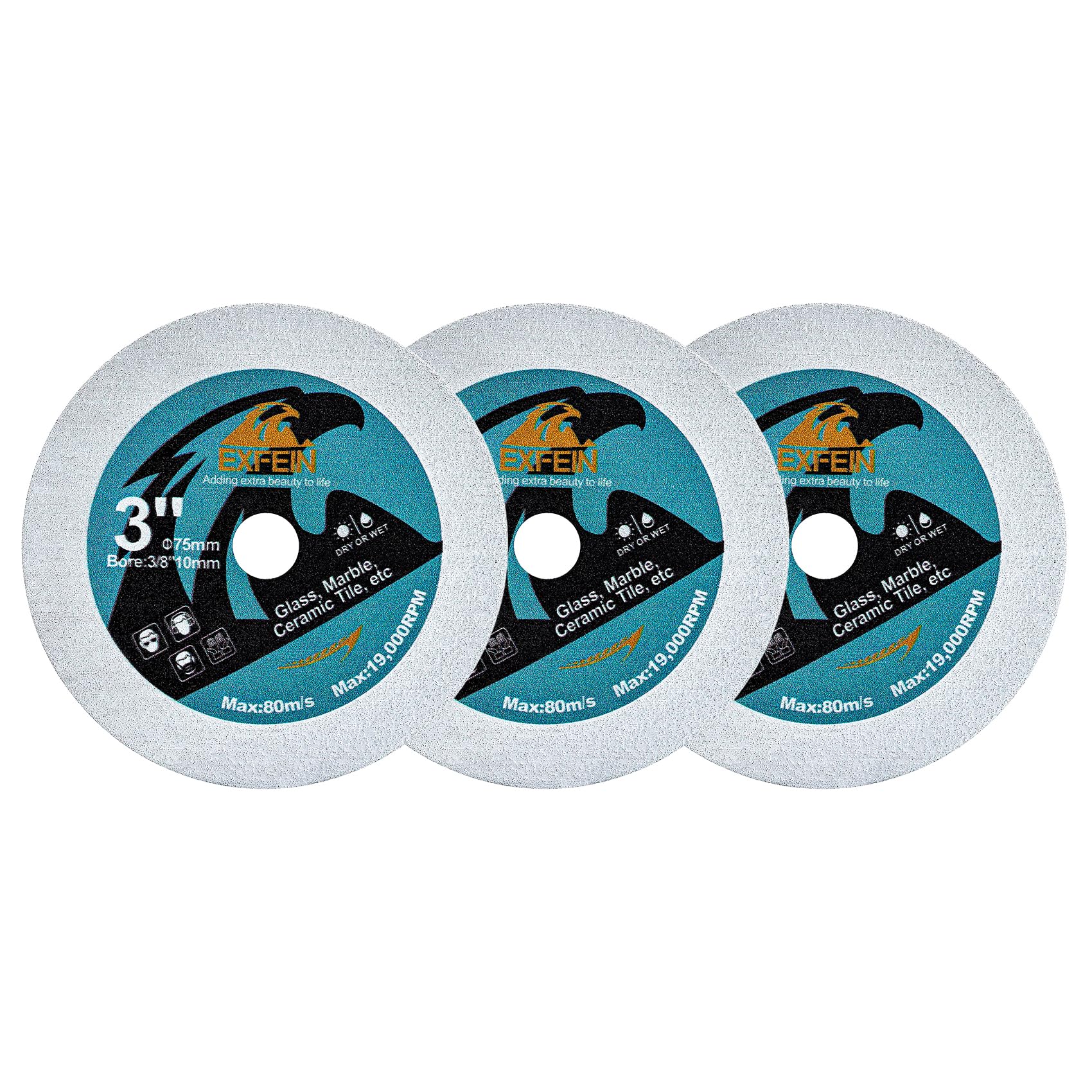 EXFEIN Glass Cutting Disc 75mm 3pcs Ultra-Thin Diamond Disc Wheel Diamond Cutting Disc for Glass Jade Wine Bottles Tile Ceramic Marble