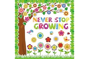 Kepeel Spring Tree Bulletin Board Set Positive Sayings Classroom Decorations Spring Never Stop Growing Flowers Cutouts Inspirational for School Home Chalkboard Wall Window Party Decor Supplies