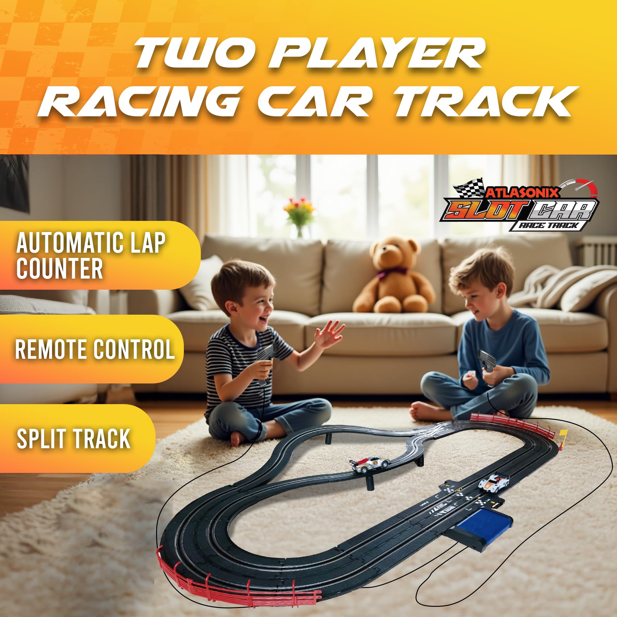 Slot Car Race Track Sets, Race Car with 4 High Speed Cars, Race Tracks for Kids Ages 4-8, Electric Slot Car Race Track Sets, Remote Control Car, Gifts Toys for Boys - 115' Raceway