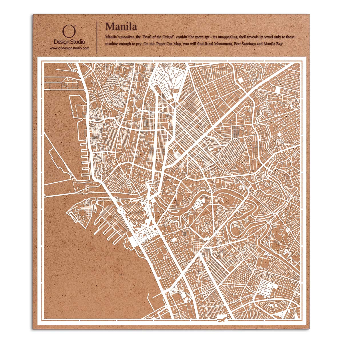 Manila Paper Cut Map by O3 Design Studio White 30x30 cm Paper Art