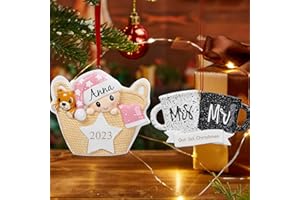 FLYCALF Christmas Ornament 2023 Family of 3 Mr & Mrs Pendant 2 Pack Pink Girl Newlyweds Couple Gift Resin Set Xmas Tree Engraved Home Decor Creative Xmas Thanksgiving Holiday