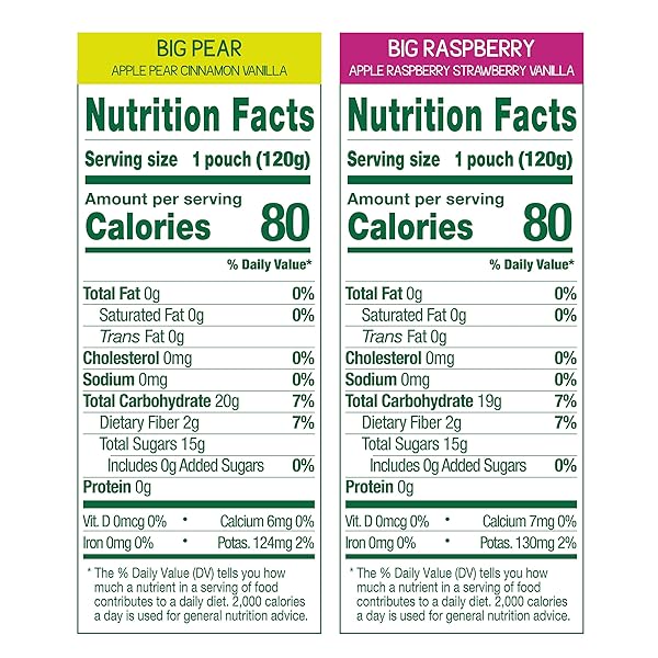 GOGO SQUEEZ BIG APPLESAUCE & FRUIT PUREE WITH VANILLA AND CINNAMON VARIETY PACK, PEAR & RASPBERRY, 4.2 OZ. (PACK OF 20), UNSWEETENED FRUIT SNACKS FOR KIDS, GLUTEN FREE, NUT FREE, DAIRY FREE POUCHES