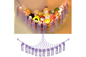 KOHUIJOO Stuffed Animal Hammock, Stuffed Animal Net, Jumbo Stuffed Animal Net or Hammock with LED Light Kids Children Wall Corner Mesh Hanging Toy Net Organizer for Stuff Animals Purple