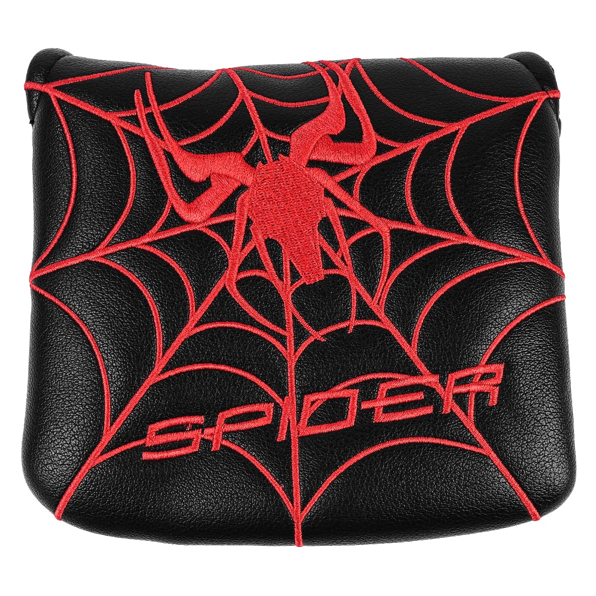 VOANZO Golf Club Putter Head Cover - Black and Red Spider Embroidery - Magnetic - Polyurethane - 12x13cm