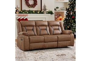 EBELLO Faux Leather Manual Reclining Sofa, 3 Seat Recliner Sofa Chair, Couch Furniture for Living Room, Furniture, Meeting Room, Brown (3 Seat Sofa)