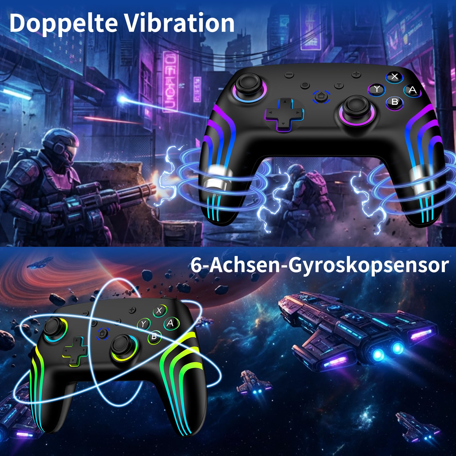 Reddening Switch 2 Controller 2 Stück mit Ladestation, Switch Controller für Switch 2/Switch/Lite/OLED/PC, Switch 2 Pro Controller mit RGB/Wake-up/Gyro-Achse/Dual-Vibration/Turbo/Screenshot 4