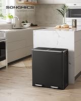 SONGMICS Dual Rubbish Bin 2-Compartment 30 L Pedal Open Lids Black LTB60BK view 2