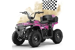 QEASET 40CC 4-Stroke 4 Wheeler for Kids 8-14, Kids 4 Wheeler 165 lbs Max,15.5 MPH Max Gas Powered UTV with Parental Speed Control,Four Wheelers,Off-Road Mini Dirt Bike and Storage Box (Pink)