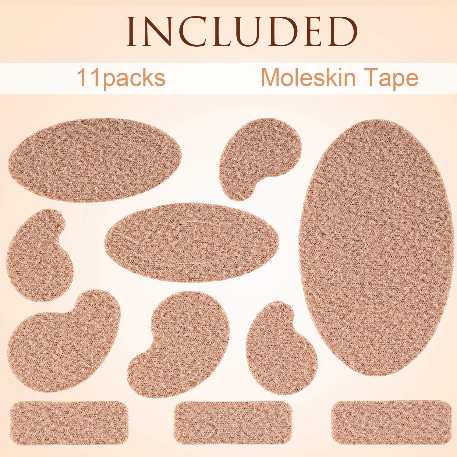 Chuangdi 264 Pieces Moleskin Tape Flannel Adhesive Pads Moleskin for Feet Fabric Padding Variety 24 Sheets, 11 Pieces Various Shapes Each Sheet: Health & Personal Care