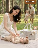 Maliton Nappy Caddy Newborn Essentials Diaper Organizer Khaki 15.3x9.3x7 in view 6