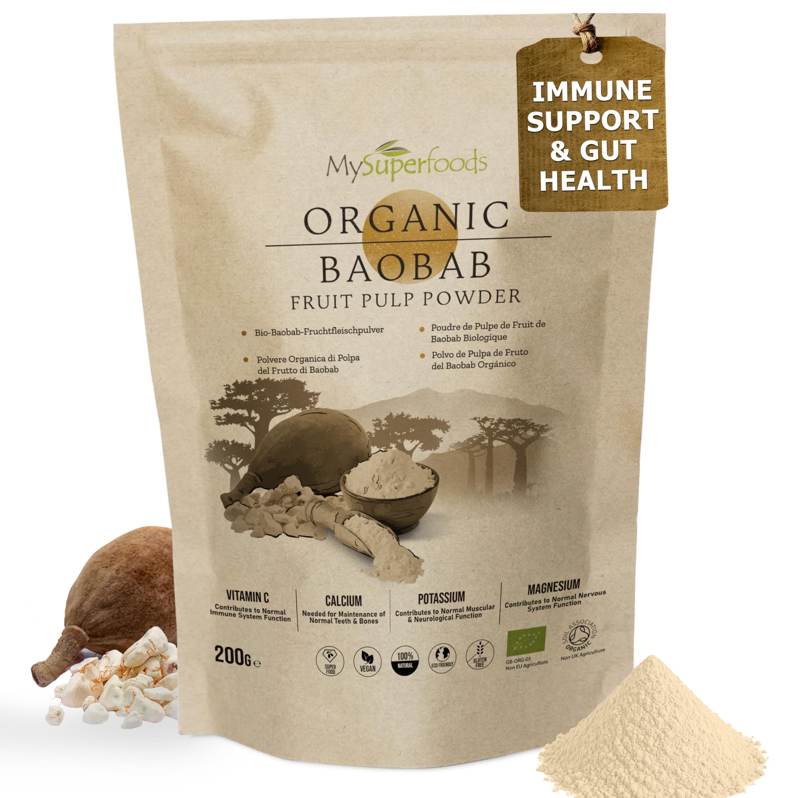 MySuperfoods Organic Baobab Powder 200g | Immune Support | Gut Health & Blood Sugar Control