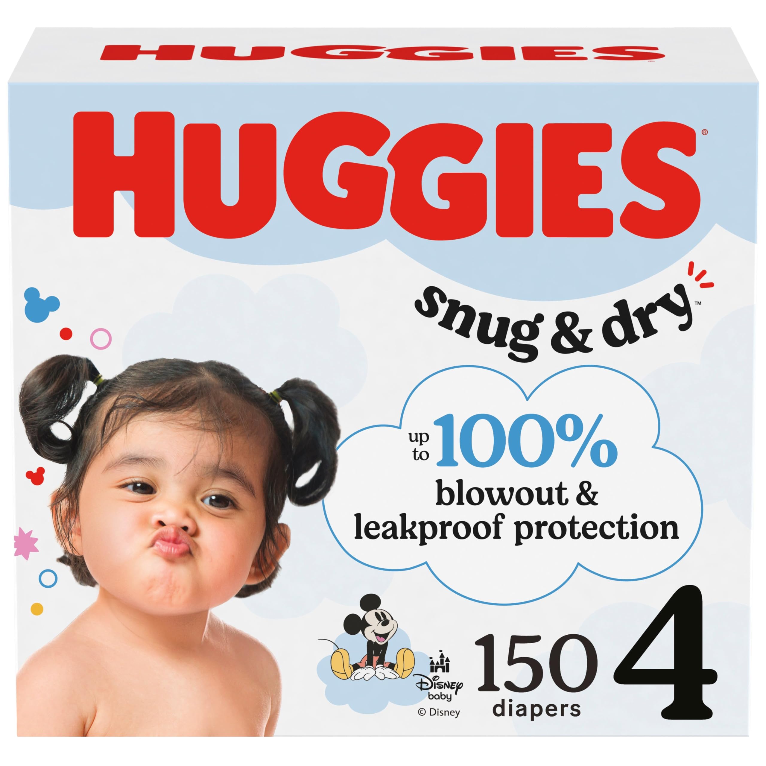 Photo 1 of Huggies Size 4 Diapers, Snug & Dry Baby Diapers, Size 4 (22-37 lbs), 150 Count, Packaging May Vary