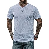 VOGSTART Men's V Neck T Shirts Casual Stylish Fitted Stretch Tee Shirt with Pocket (S-3XL)