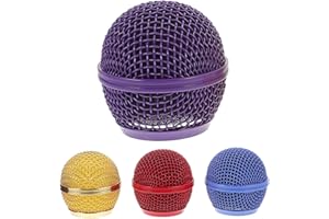UPKOCH 4pcs Steel Mic Grilles - 2" Colorful SM58-Compatible Replacement Heads with Foam Filters | Multi-Color Set (Gold/Red/Purple/Sky Blue)