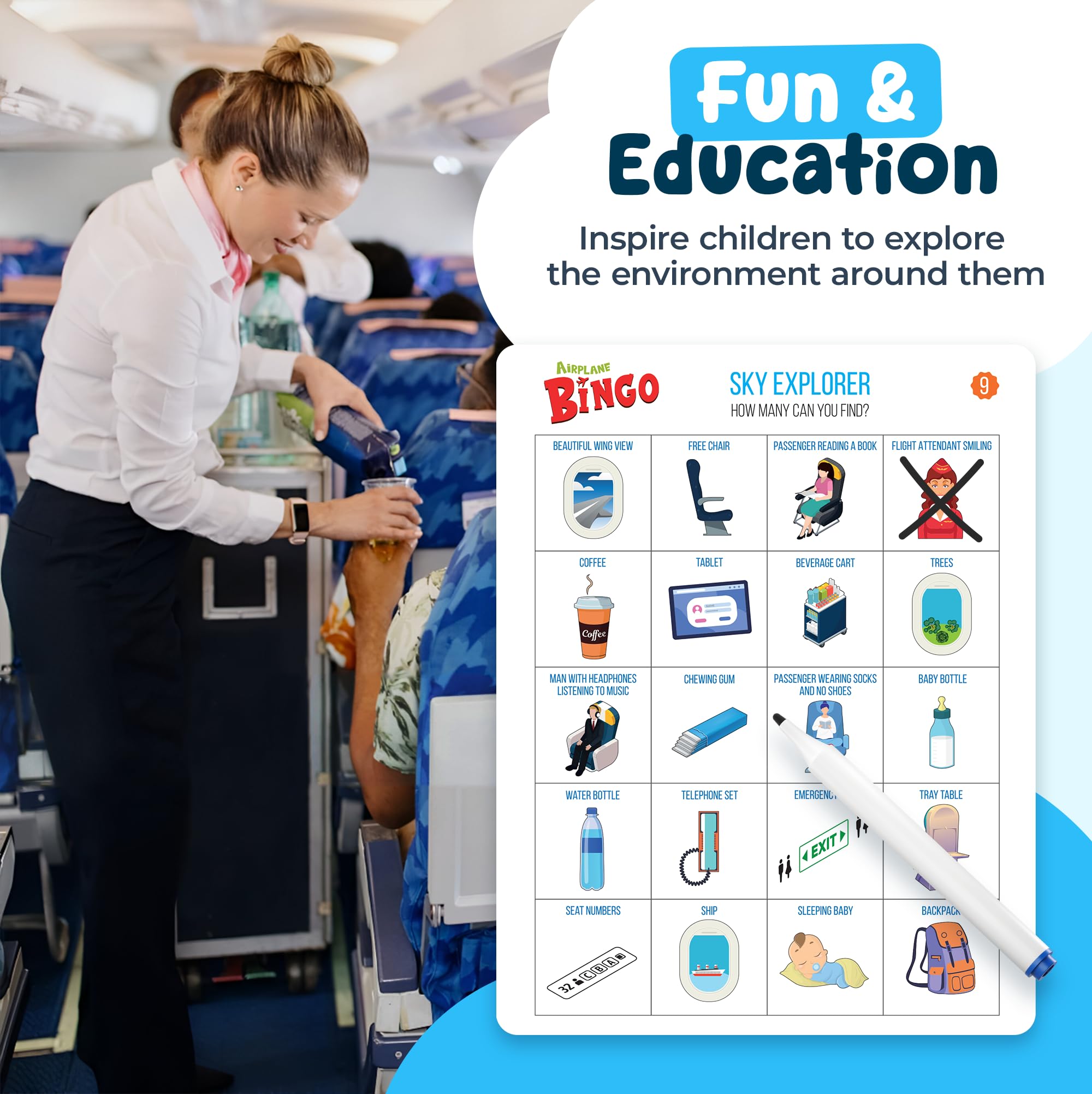 WELL BALANCED Airplane Games - Airplane Bingo Travel Essentials Kids Activities 3-8 Year Old, Must Haves