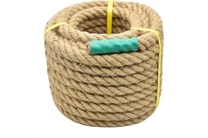 JFFLYIT Jute Rope Natural Jute Manila Rope Nautical Hemp Rope Twisted Natural Thick Heavy Duty Rope for Crafts, Bundling,Anchor, Hammock, Nautical, Tug of War, Railings,Decorate (1 in X 50 Ft)