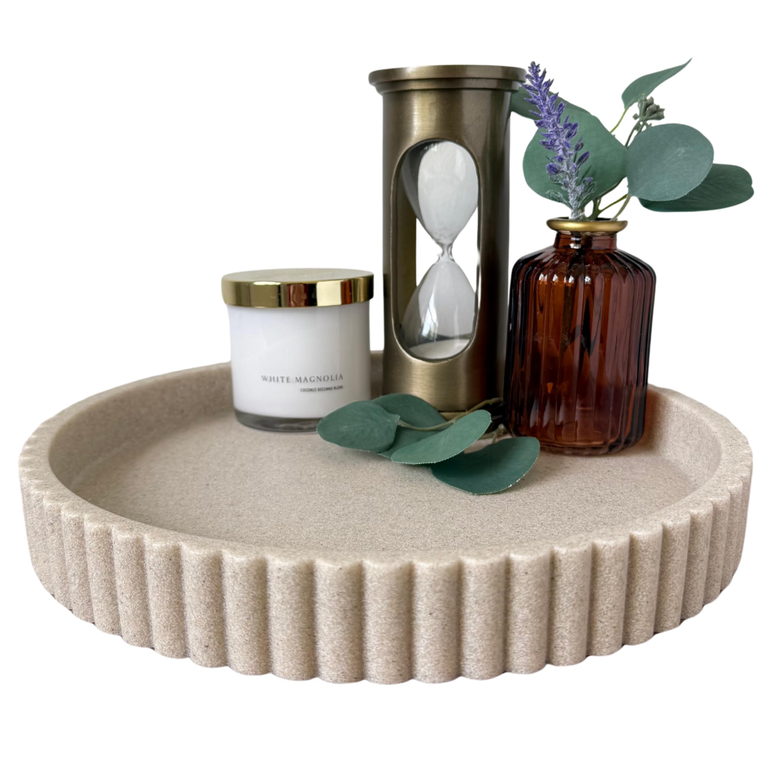 Photo 1 of OAKOA Beige Resin Decorative Trays for Decor - Coffee Table Decor Tray Ottoman Tray for Living Room - Nightstand Round Table Centerpiece for Candle