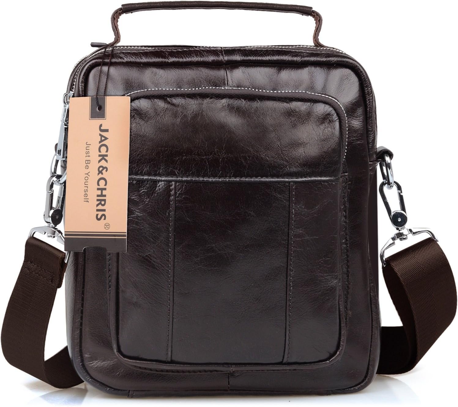 Jack&Chris® Men's Genuine Leather Messenger Cross Body Bag Sling Bag Small Bag, JN8801 Amazon