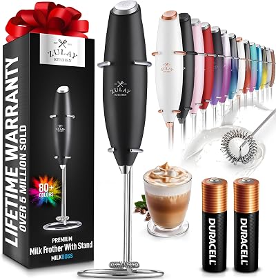 Zulay Kitchen Milk Boss Frother Wand Electric Whisk Foam Maker Black
