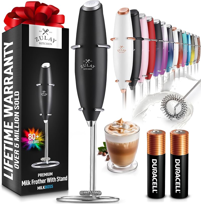 Zulay Kitchen Milk Boss Frother Wand Electric Whisk Foam Maker Black