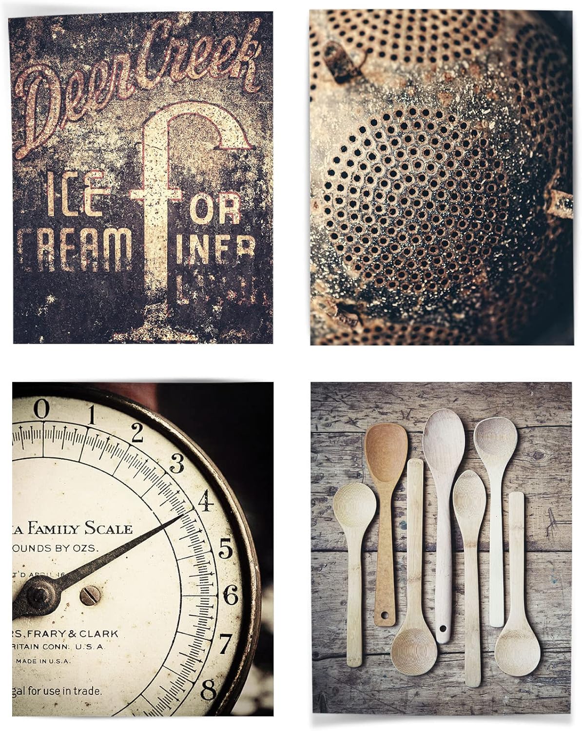 Photographs - Lisa Russo Fine Art - Farmhouse Kitchen Wall Decor Prints - Set of 4 - Not Framed - Neutral Brown, Beige, Tan (4 8x10 Prints Only)