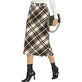 Womens Flannel Plaid Straight Vintage A Line Midi Length Long Pencil Skirt