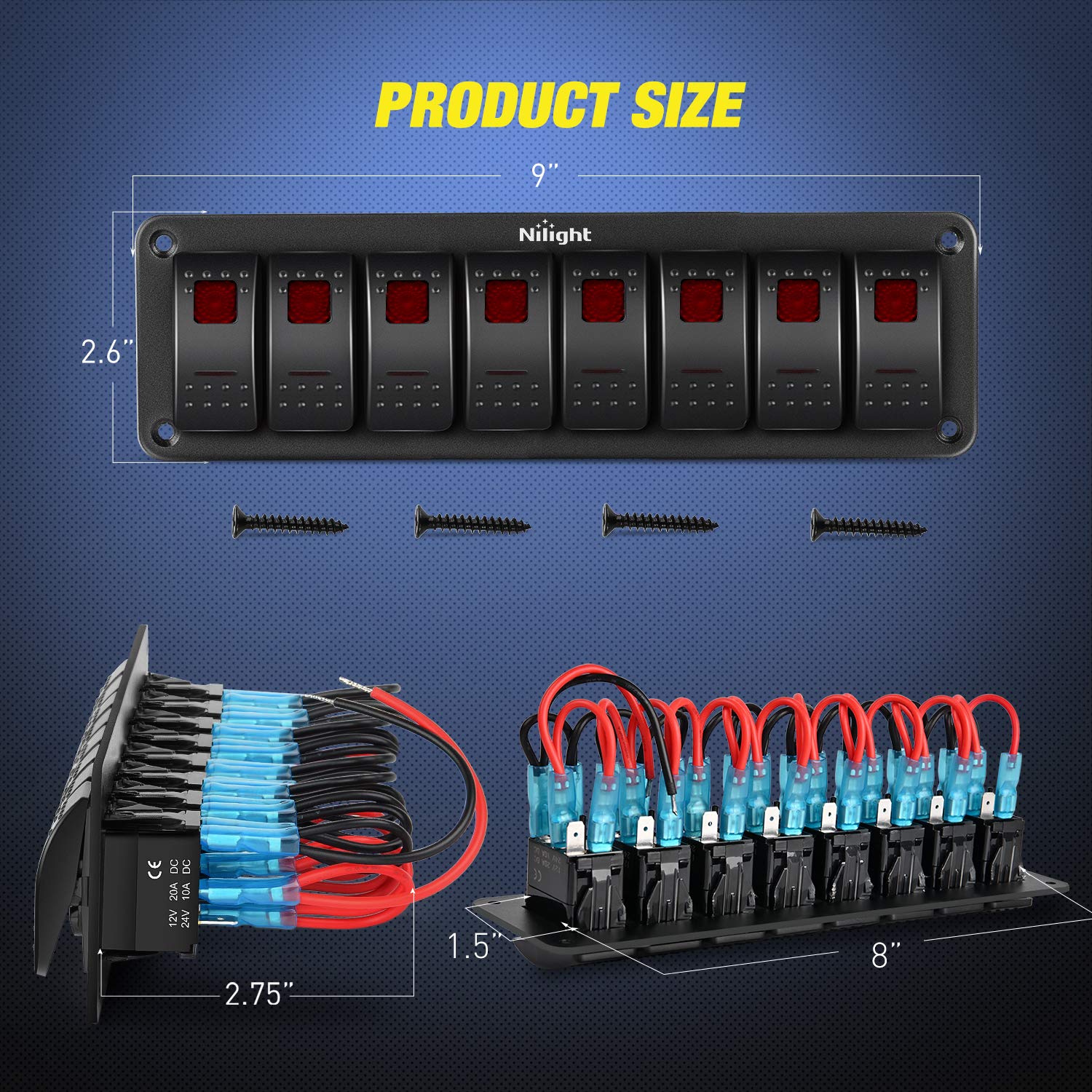 Mua Nilight 8 Gang Rocker Switch Panel 5Pin On Off Toggle Aluminum ...