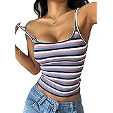 PRETTYGARDEN Women Summer Crop Tops Sleeveless Spaghetti Strap Tank Striped Cami Knit Y2K Clothes Slim Fit Spring Shirts