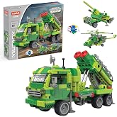 3-in-1 Military Launcher Truck Building Block Toy Set 345 PCS Boys Age 6+ | Missile Launcher Truck, Ground Defense Vehicle, Aerial Support Helicopter, STEM Creative Construction Brick Toy, Rebuildable
