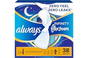 Always Infinity with FlexFoam Pads, Size 4, Overnight Absorbency, with Wings, Unscented, Up to Zero leaks, Zero feel protecti
