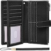 XINNSTAR Womens Wallet RFID Blocking Large Capacity Credit Card Holder Long Purses for Women with Wristlet Pocket ID Window