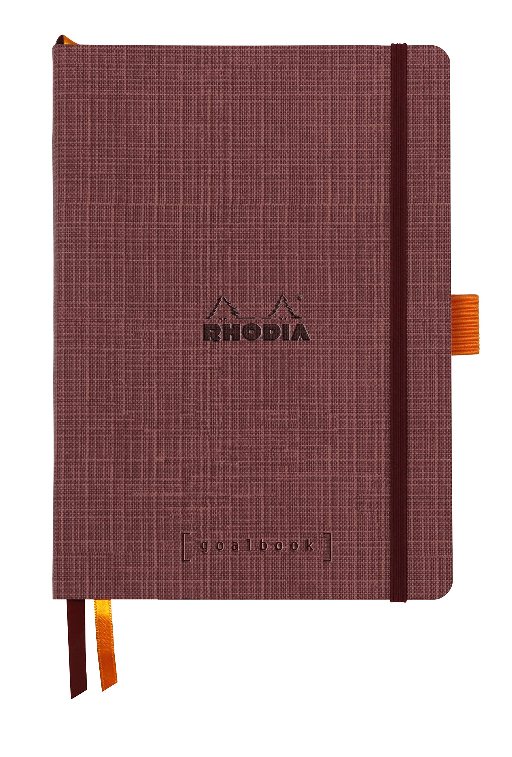 RHODIA 120035C - Softcover Goalbook - A5 14.8 x 21 cm - Dotted - 2 Bookmark Ribbons and Elastic Closure - Faux Leather Cover - Orange Botanique collection