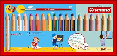 STABILO Woody 3-in-1 Multi-Talented Pencil Pack 18 with Sharpener & Brush