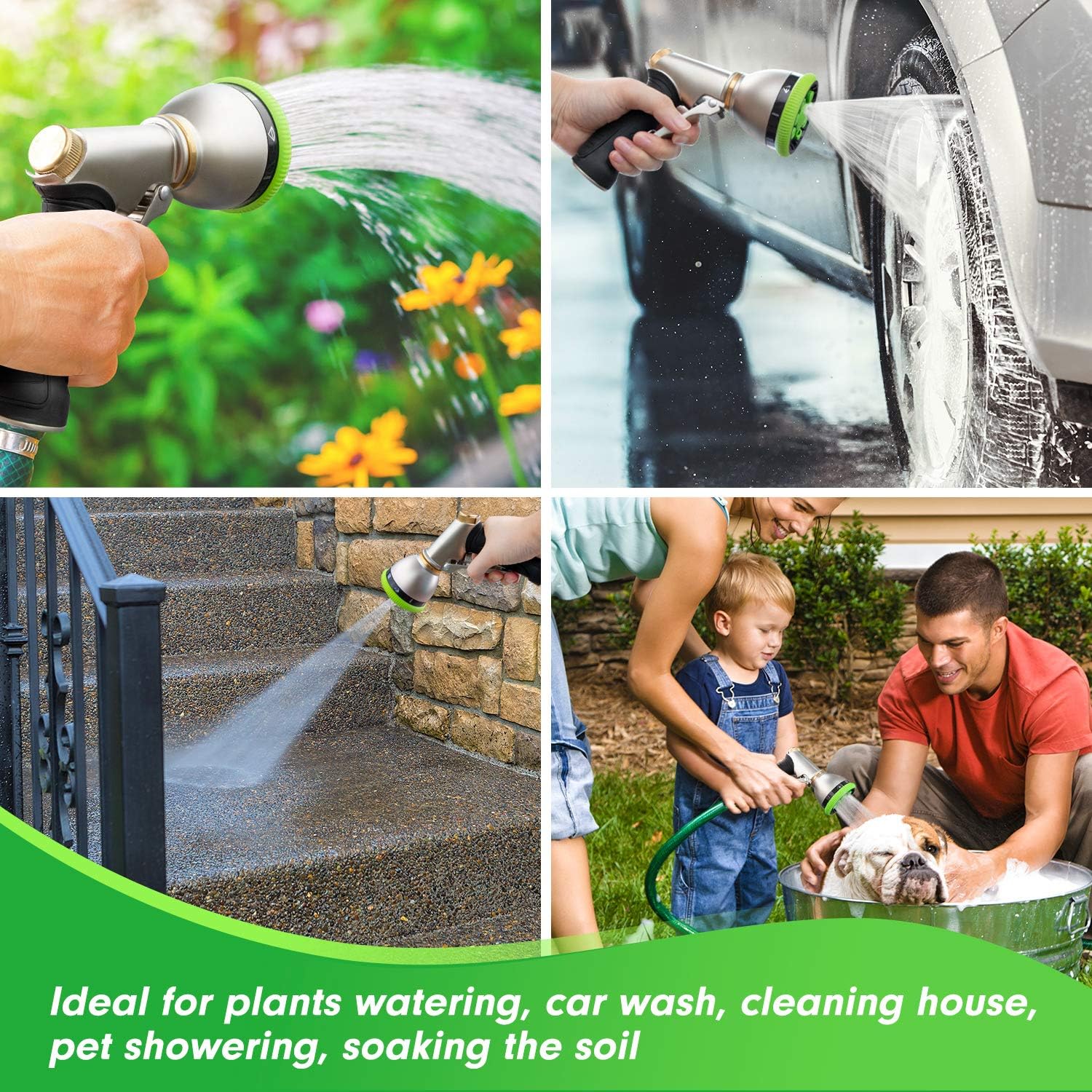 AMBOR Water Hose Nozzle Spray Nozzle, Heavy Duty Metal Garden Hose Nozzle High Pressure Nozzle with 9 Adjustable Patterns, Perfect for Watering Plants, Washing Cars and Showering Pets : Garden & Outdoor
