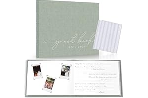 PAIGE MCRAE HOME & DECOR Wedding Guest Book With Personalized 2025 Year - Linen Photo Guestbook to Sign at Reception Party - Includes Clear Photo Corners Self Adhesive - 100 Pages Blank and Lined Thick Paper Guest Books