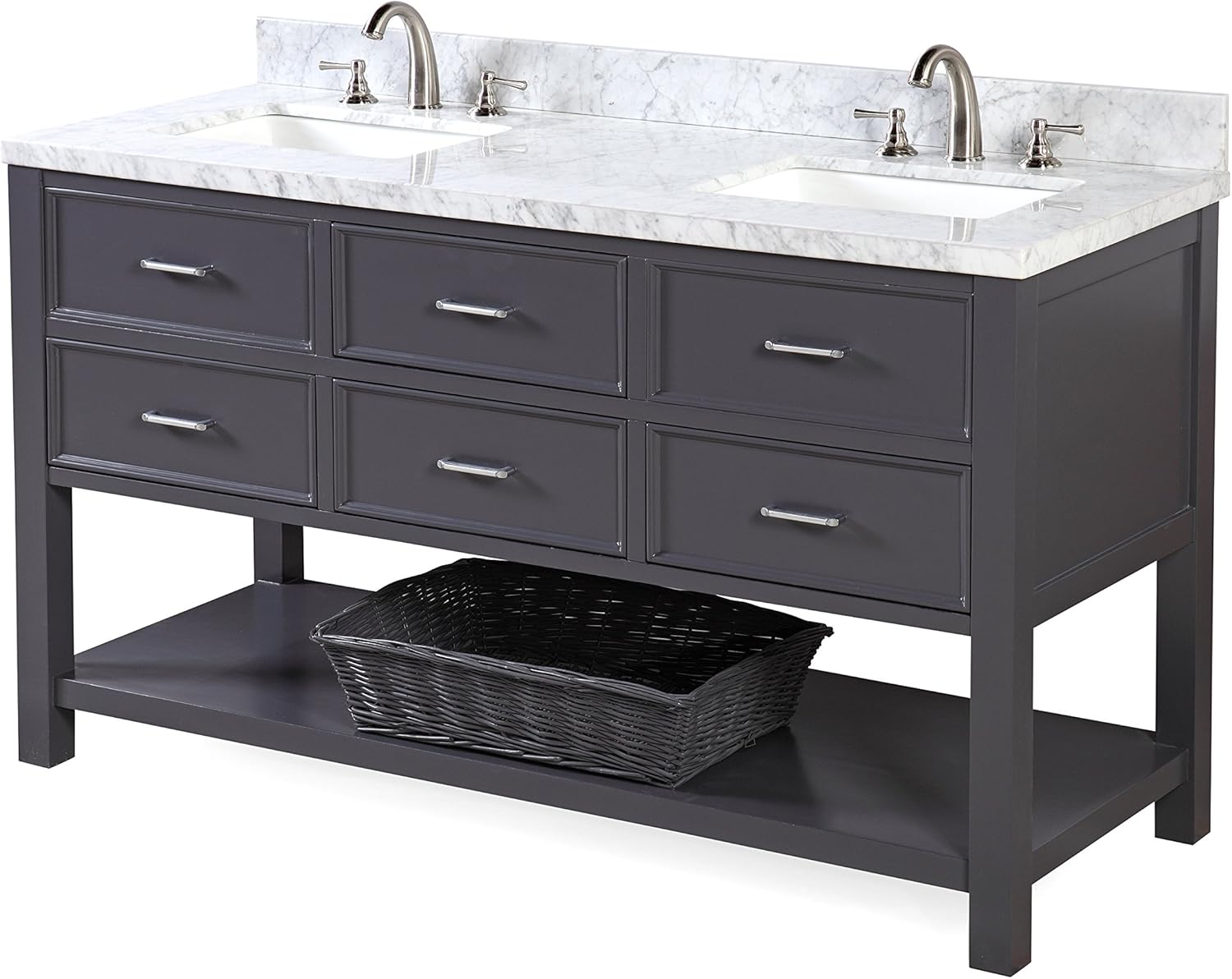 New Hampshire 60 Inch Double Bathroom Vanity Carrara Charcoal Gray Includes Authentic Italian Carrara Marble Countertop